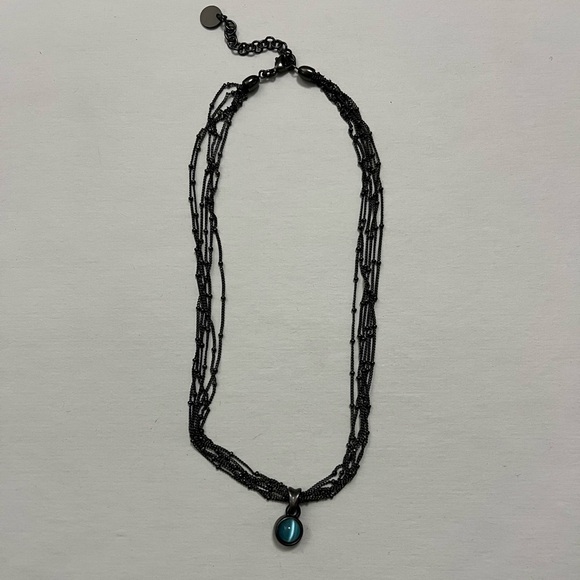 2 sided pendant- blue tigers eye & flower black multi strand chain Kenneth Cole - Picture 11 of 11